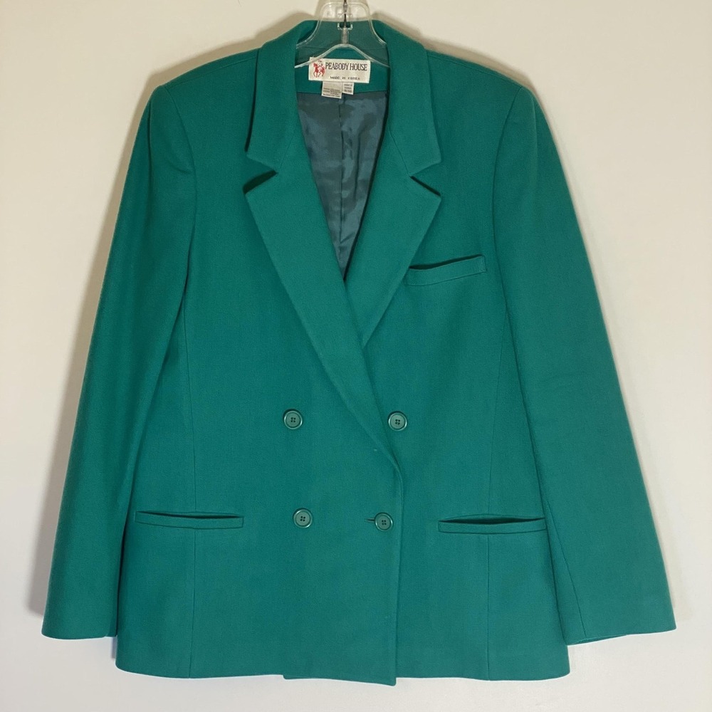 Vintage Peabody House Blazer Womens 10 Green Wool Double Breasted 90s Y2K
